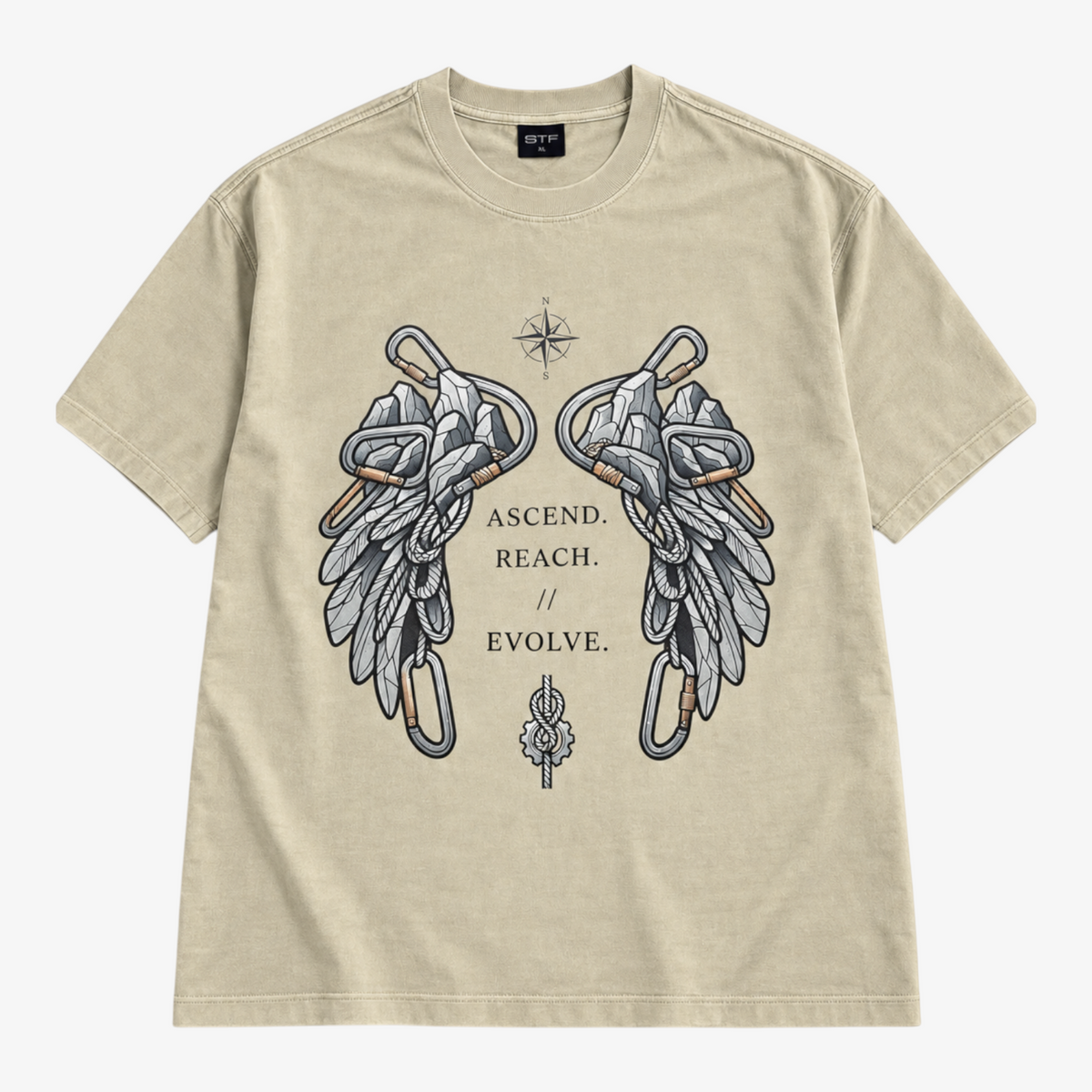 STF Ascend Reach Evolve T-shirt in washed cream — front flatlay