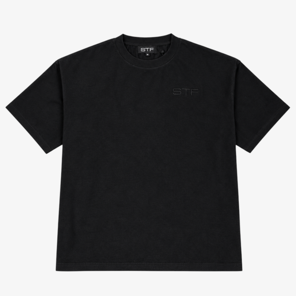 STF black tonal embroidered T-shirt front view