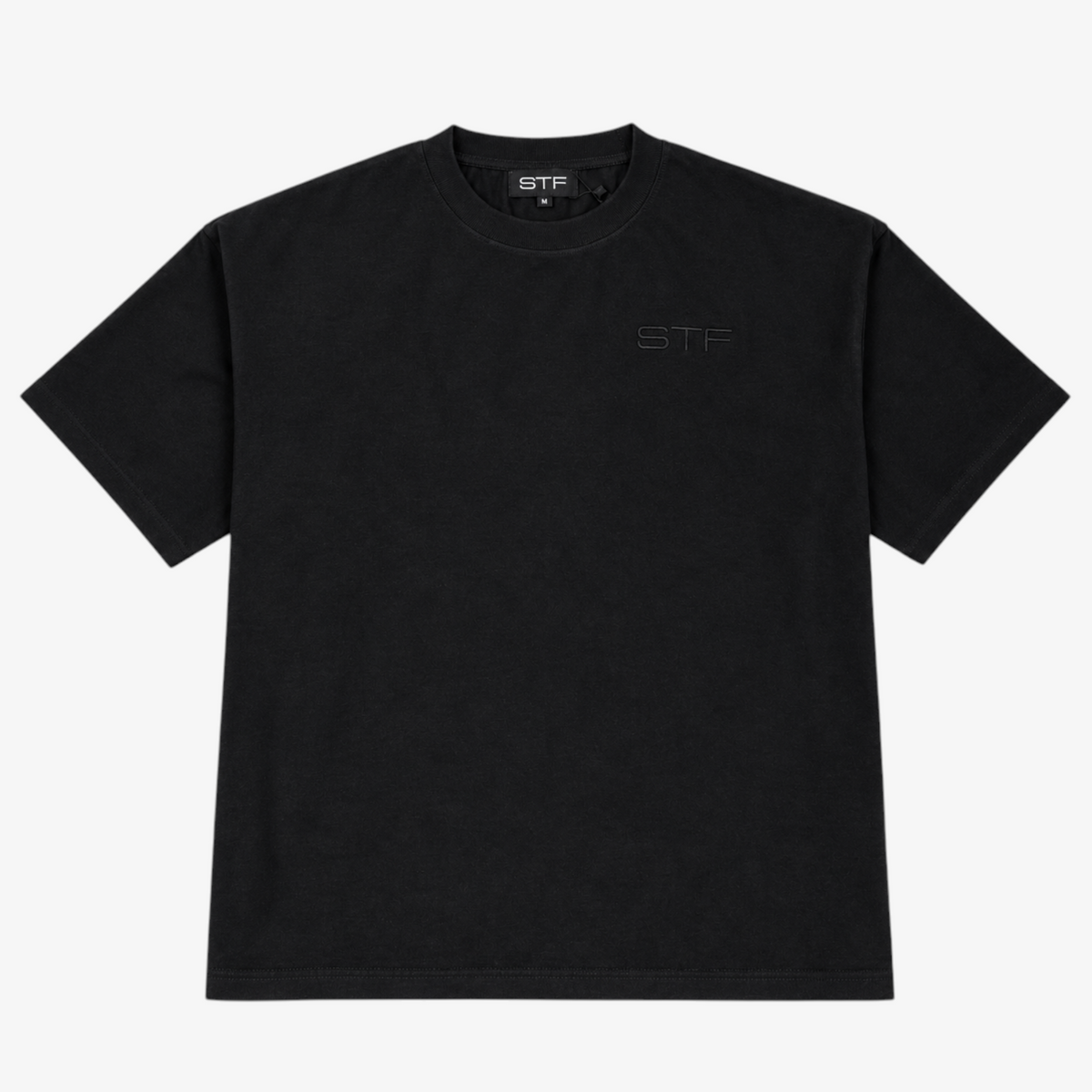 STF black tonal embroidered T-shirt front view