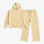 STF oversized boxy cream hoodie and trouser set — Front flat lay