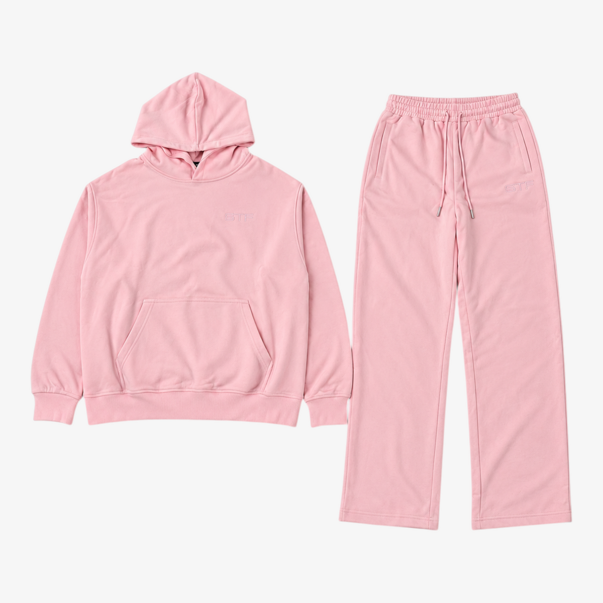 STF oversized boxy tracksuit set in pink — Front flatlay Main image