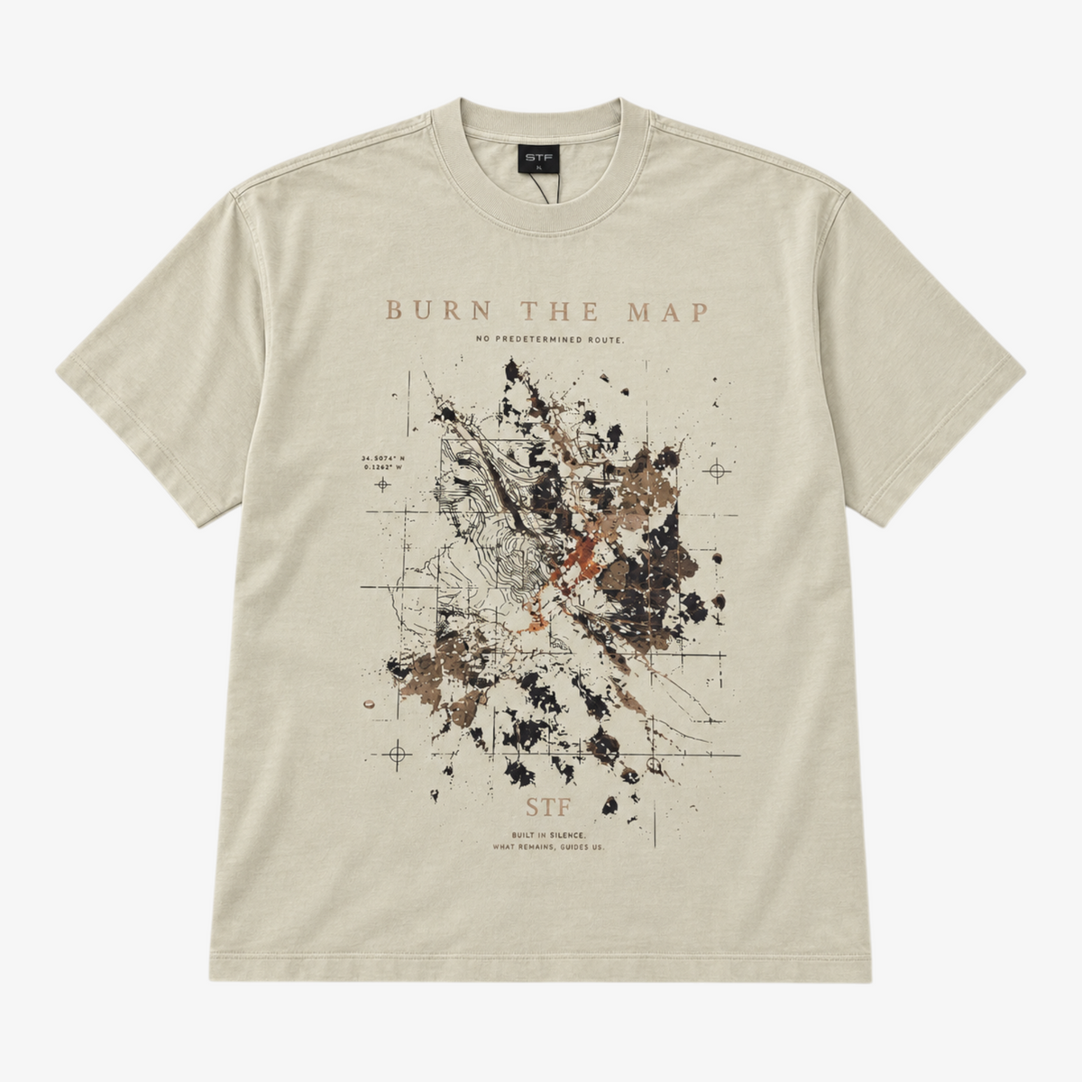 STF Burn the Map cream boxy oversized T-shirt — front Main image