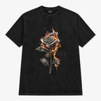 STF Burning Rose washed-black boxy oversized T-shirt — front