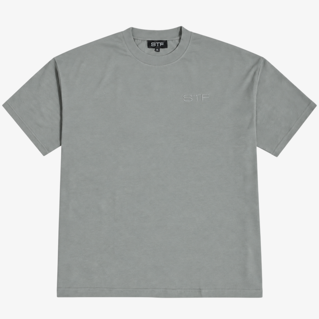 STF tonal embroidered sage-grey T-shirt front view