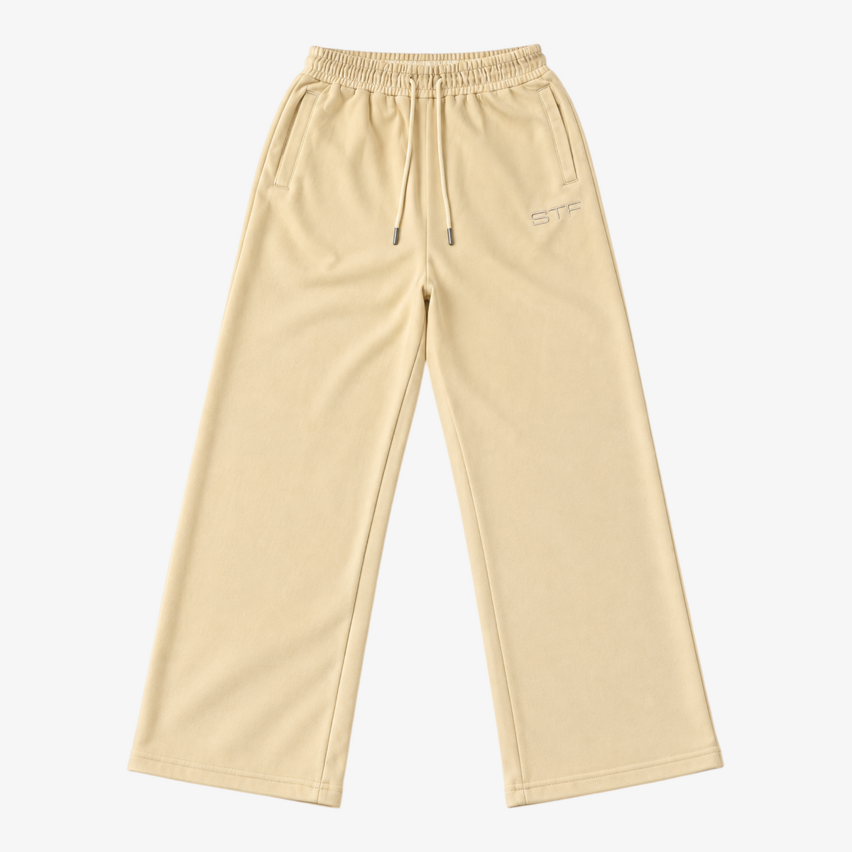 STF cream oversized wide-leg joggers — front flat lay
