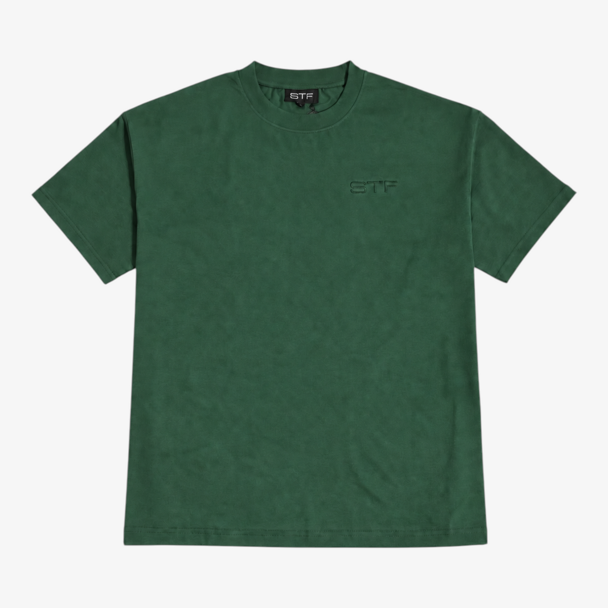 STF forest-green tonal embroidered boxy oversized T-shirt front view Main image