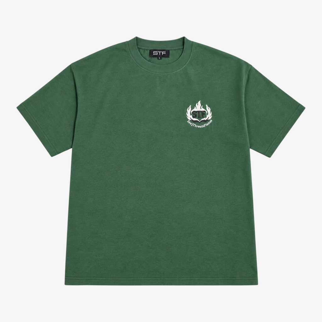 STF forest green flame T-shirt front