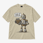 STF Heart of the System Graphic T-Shirt in Washed Cream — Front flat lay with robot and mechanical heart graphic
