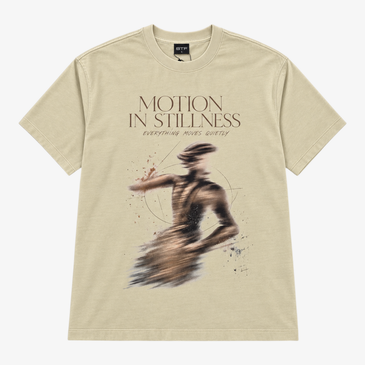 STF Motion in Stillness boxy oversized T-shirt in crème — voorkant Hoofdafbeelding