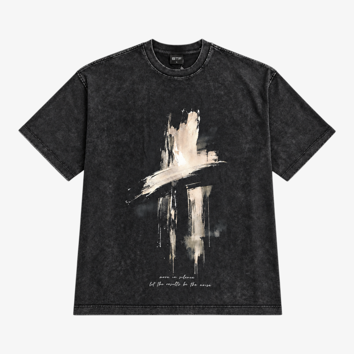 STF Move in Silence washed black graphic T-shirt — front flat lay