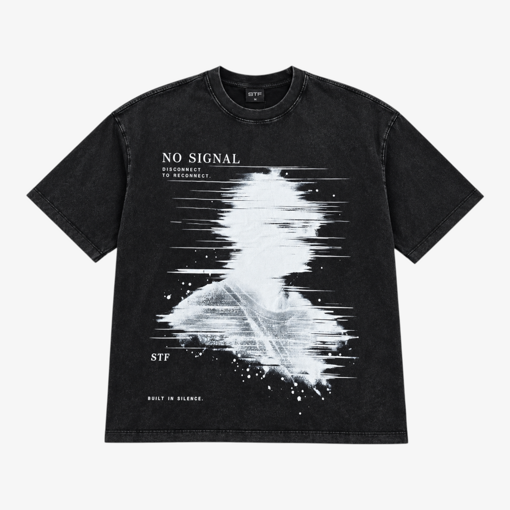 STF No Signal graphic T-shirt in washed black — Front flat lay