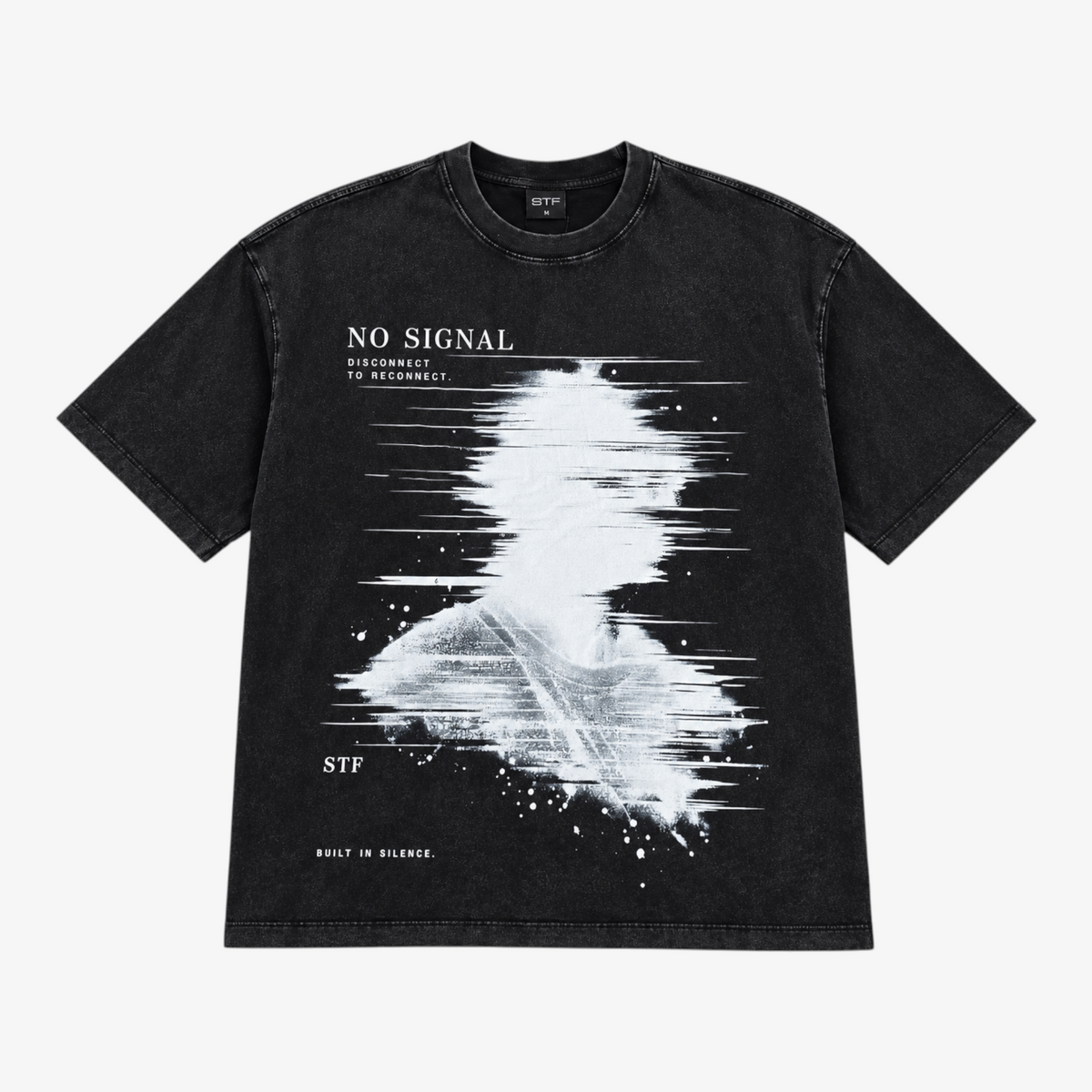 STF No Signal graphic T-shirt in washed black — Front flat lay