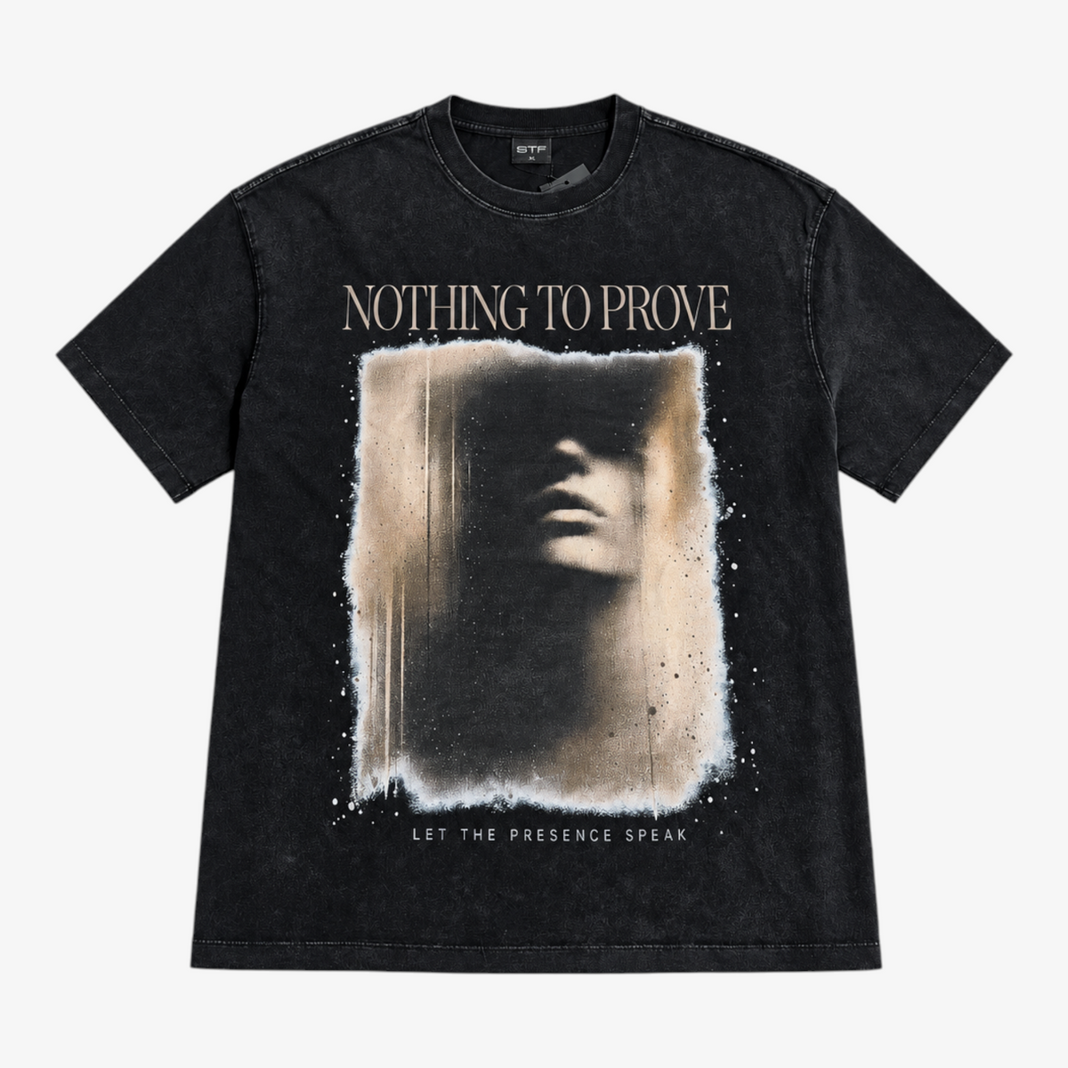 STF Nothing to Prove boxy oversized T-shirt in gewassen zwart — voorkant Hoofdafbeelding
