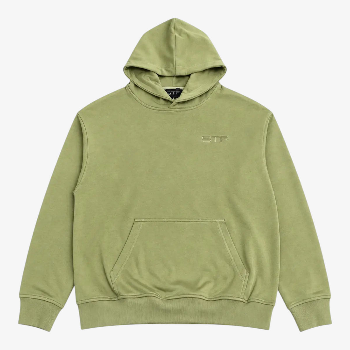 STF oversized olive hoodie front view Hoofdafbeelding