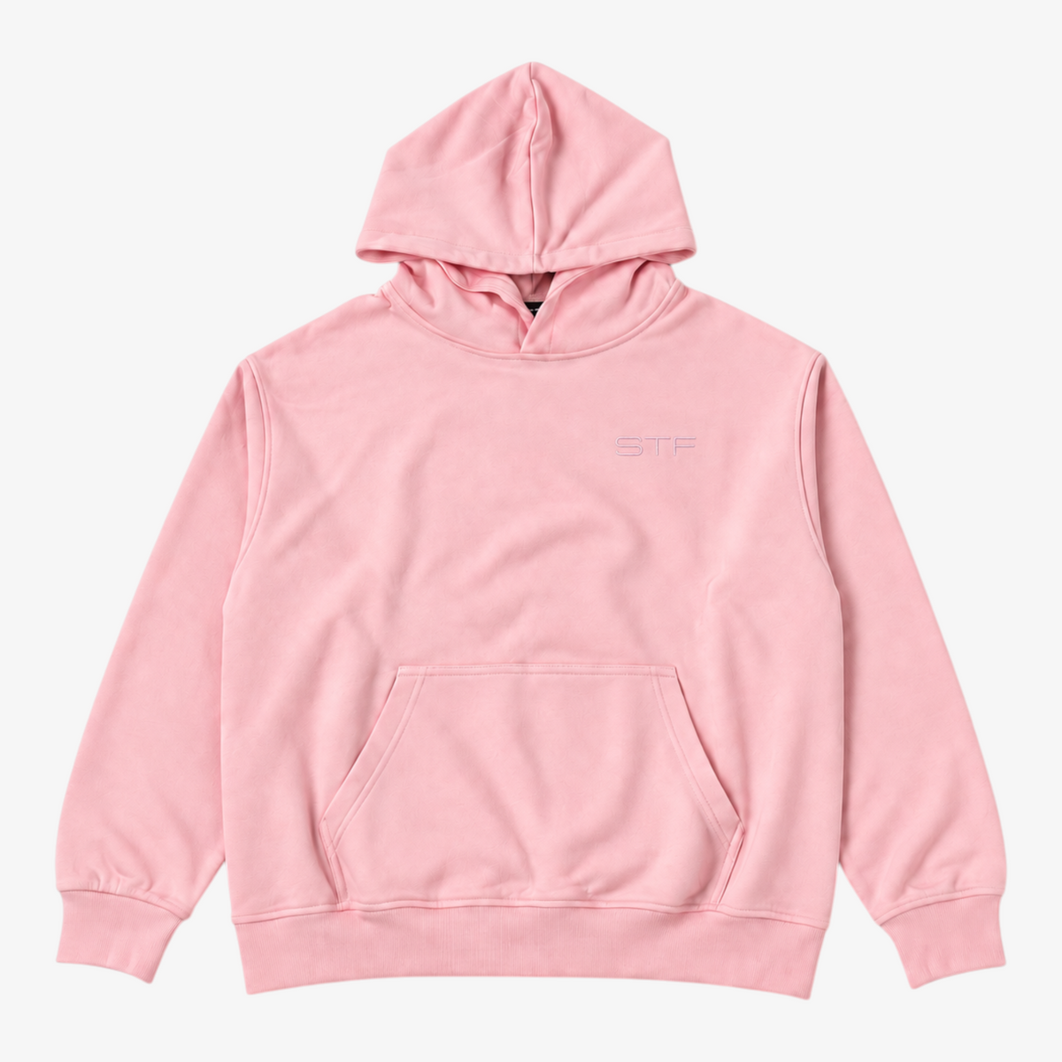 Roze oversized boxy STF-hoodie — plat neergelegd, voorkant Hoofdafbeelding