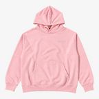 STF pink oversized boxy hoodie — front flat lay