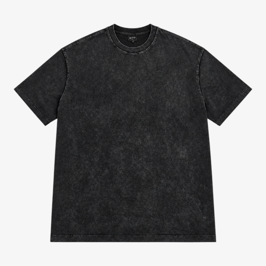 STF Spiral Graphic washed black boxy oversized T-shirt — front