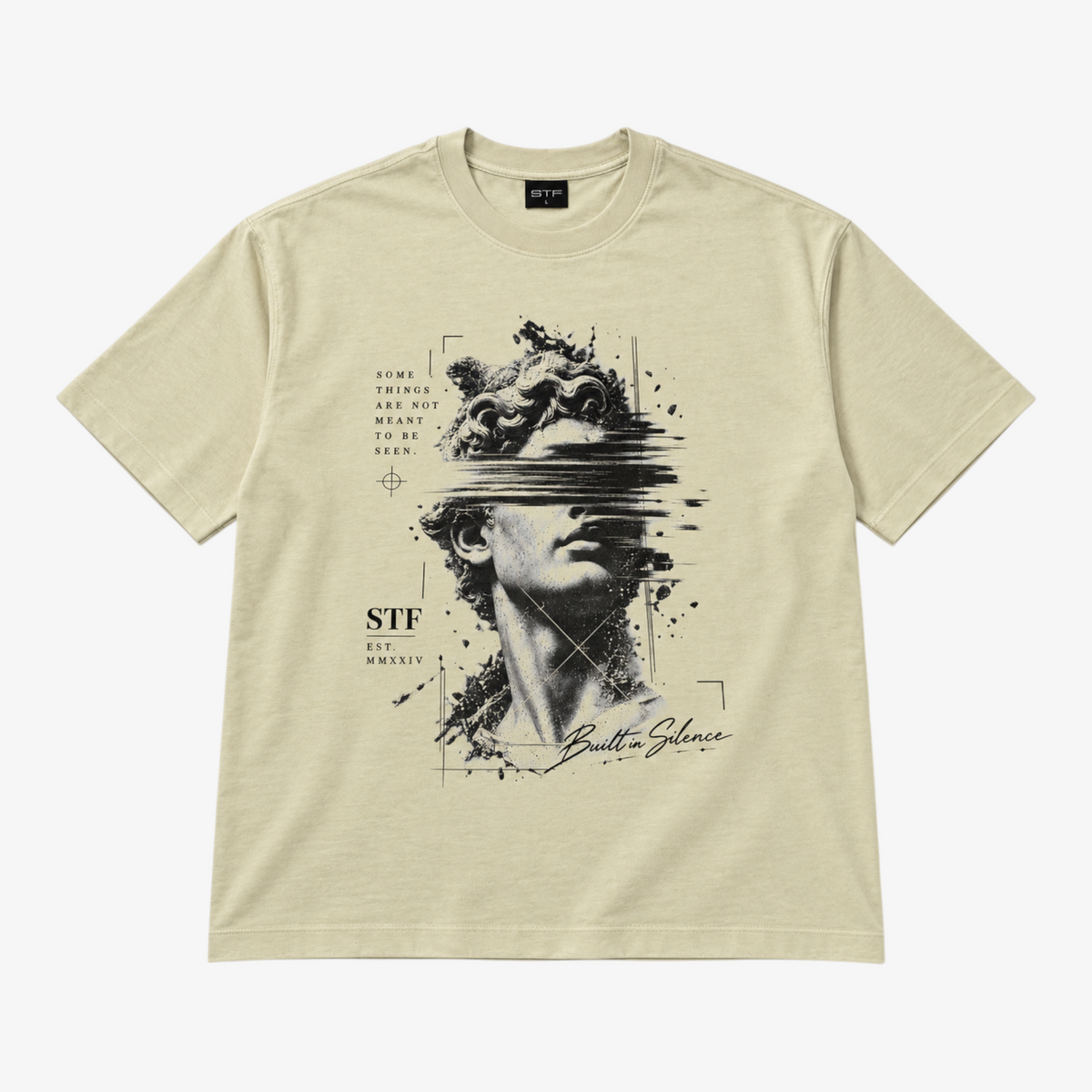 STF Statue T-shirt met print in crème — plat neergelegd, voorkant Hoofdafbeelding