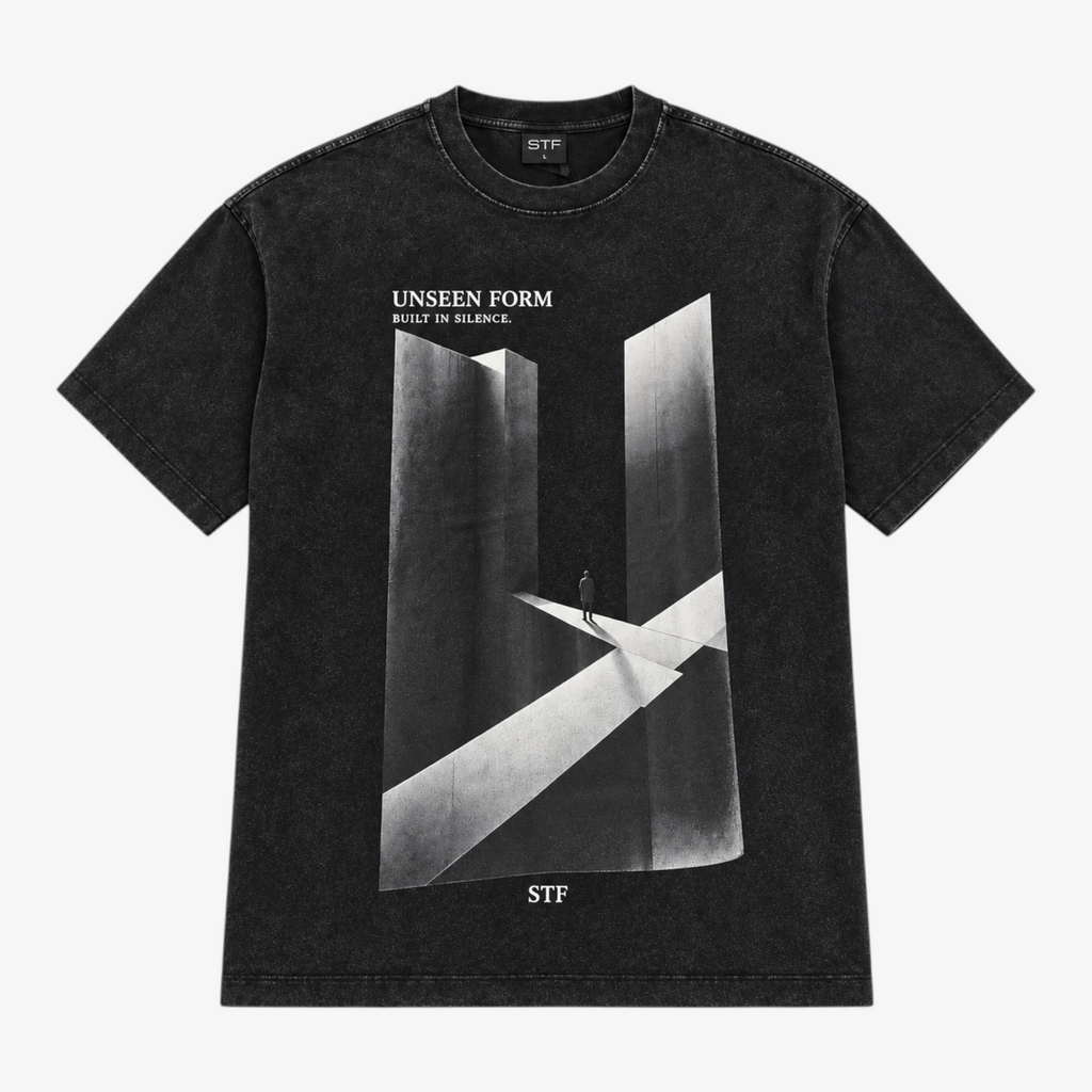 STF Unseen Form washed-black oversized T-shirt — front