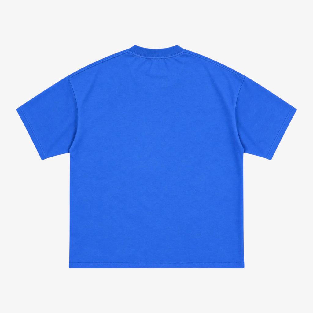 STF tonal embroidered T-shirt in royal blue, back view