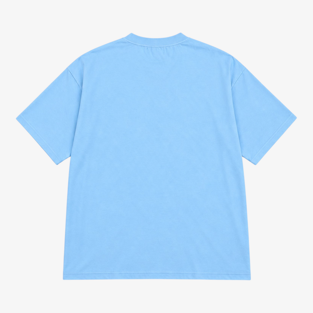 STF tonal embroidered T-shirt in sky blue, back view