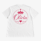 STF Olivia white oversized T-shirt with pink crown and heart graphic — back flatlay