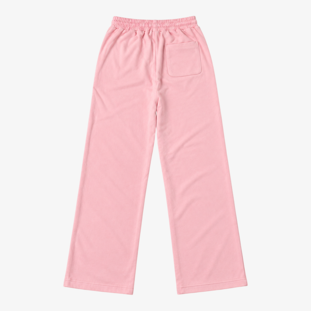 STF relaxed open-hem trousers in pink — Back flatlay