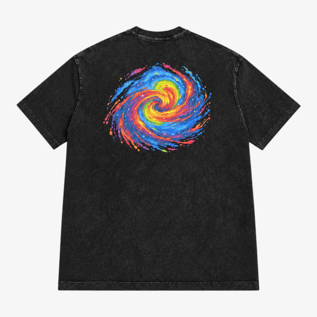 STF Spiral boxy oversized T-shirt met print in gewassen zwart — achterkant Hoofdafbeelding