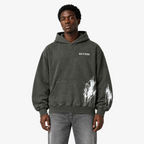 STF Built in Silence boxy oversized hoodie in washed olive-charcoal — male front