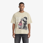 STF Fuel Your Mind washed cream boxy oversized T-shirt male front view