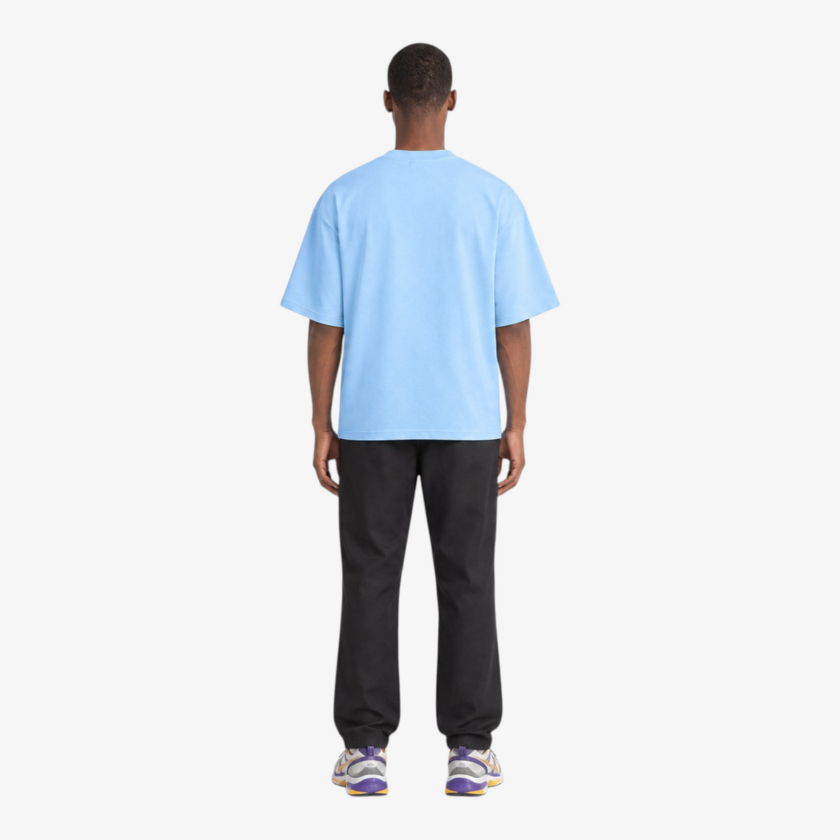 Male model wearing STF sky blue tonal embroidered T-shirt back