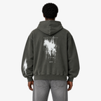 STF Built in Silence boxy oversized hoodie in washed olive-charcoal — male back
