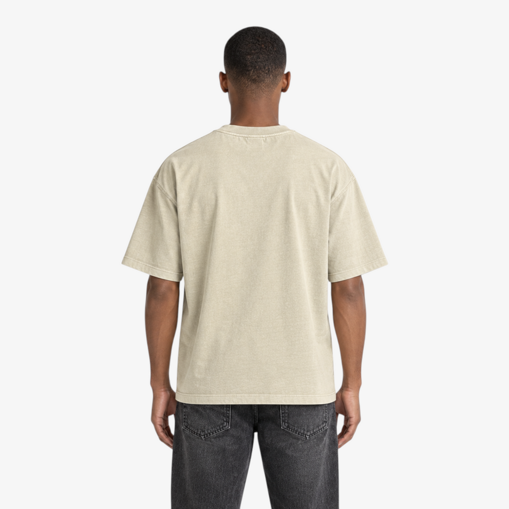 STF Fuel Your Mind washed cream boxy oversized T-shirt male back view