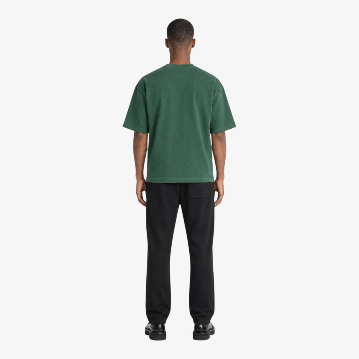Male model wearing STF forest green flame T-shirt back