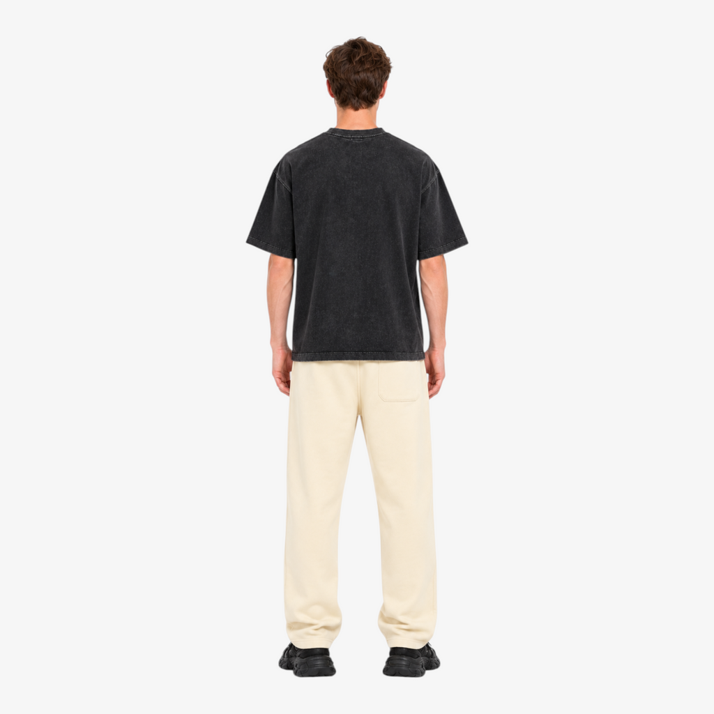 STF Move in Silence washed black graphic T-shirt — male model back