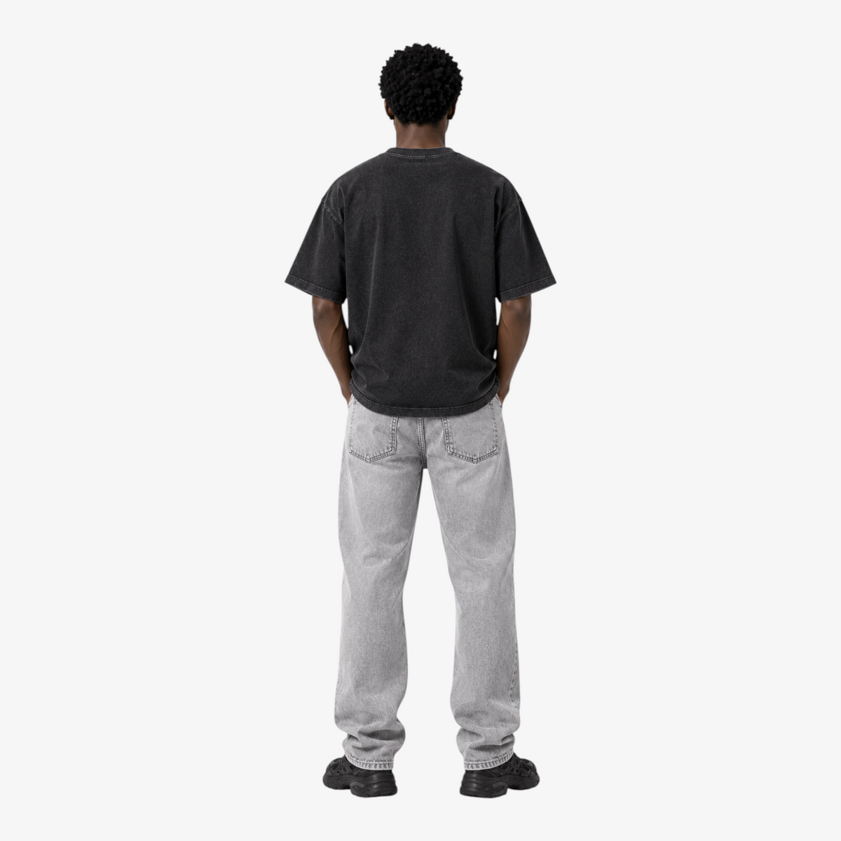 STF No Signal graphic T-shirt in washed black — Male model back