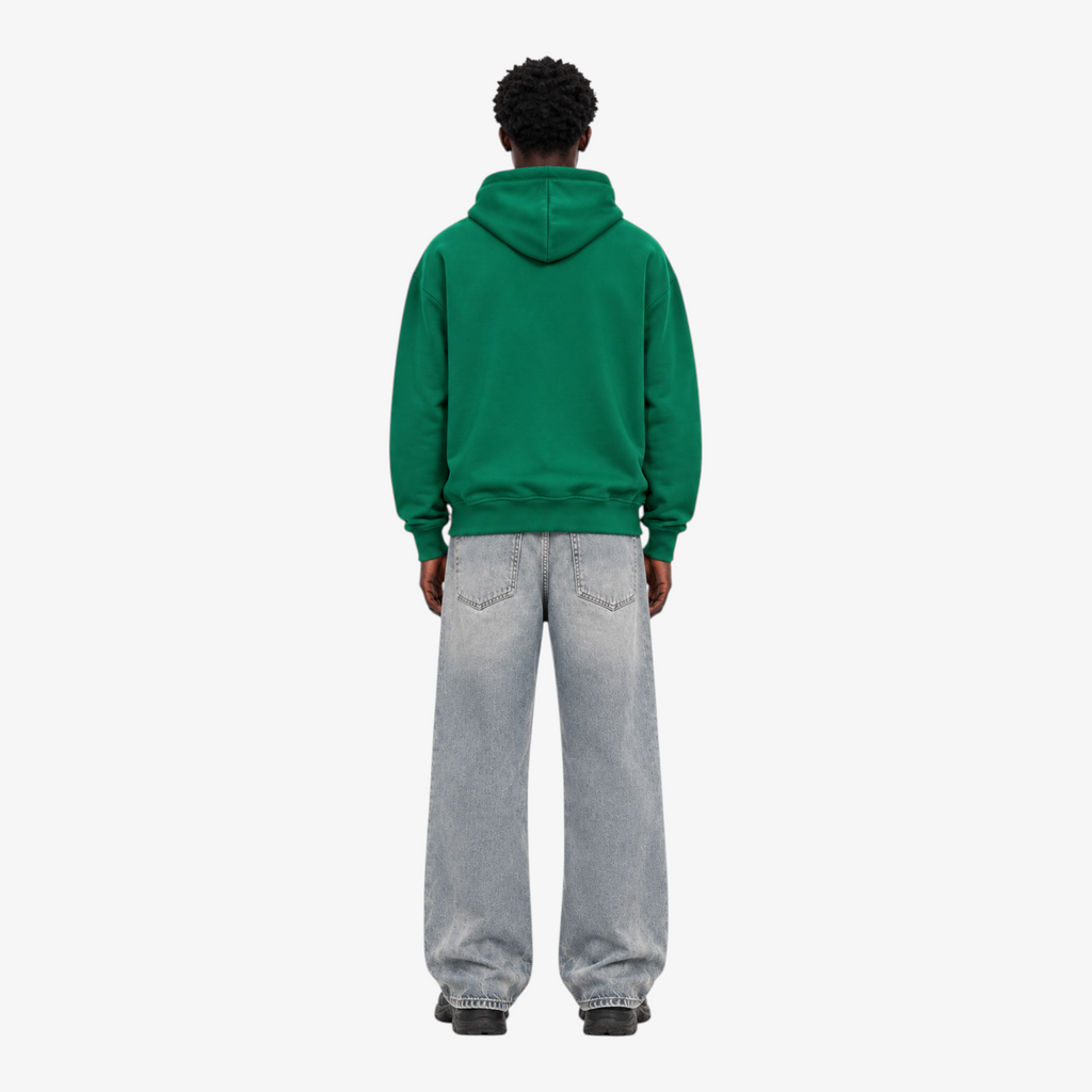Green STF tonal oversized hoodie — Male model back