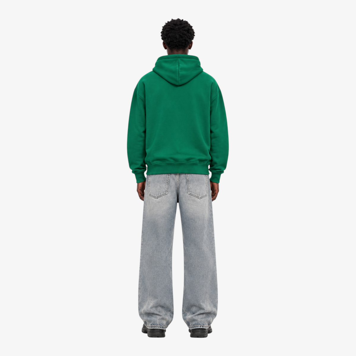 Green STF tonal oversized hoodie — Male model back