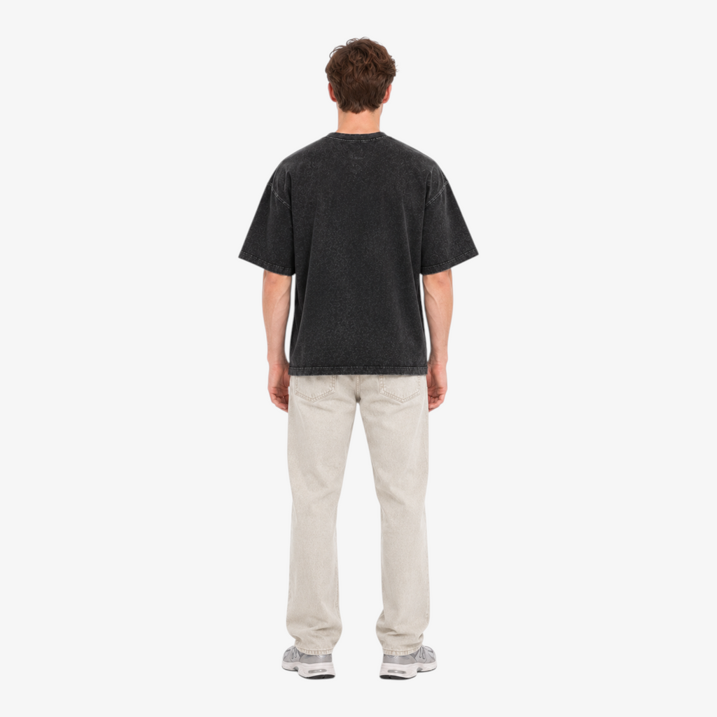 STF Unseen Form washed-black oversized T-shirt — male back