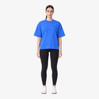 Female model wearing STF royal blue tonal embroidered T-shirt front