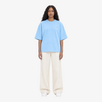 Female model wearing STF sky blue tonal embroidered T-shirt front