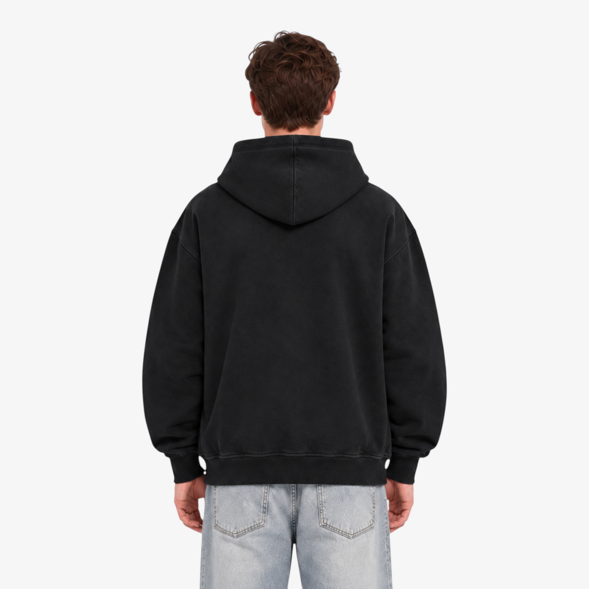 STF Black Oversized Hoodie – back fit detail