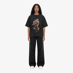 STF Burning Rose washed-black boxy oversized T-shirt — female front
