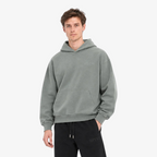 STF Mineral Grey Oversized Hoodie – model front close-up