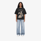 STF Motion in Stillness washed-black boxy oversized T-shirt — female front