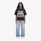 STF Silence Builds washed-black oversized T-shirt — female front