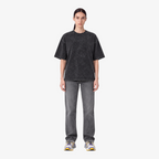 STF Spiral Graphic washed black boxy oversized T-shirt — female front