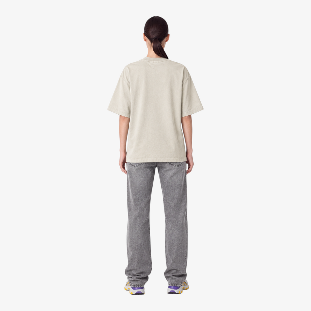 STF Burn the Map cream boxy oversized T-shirt — female back
