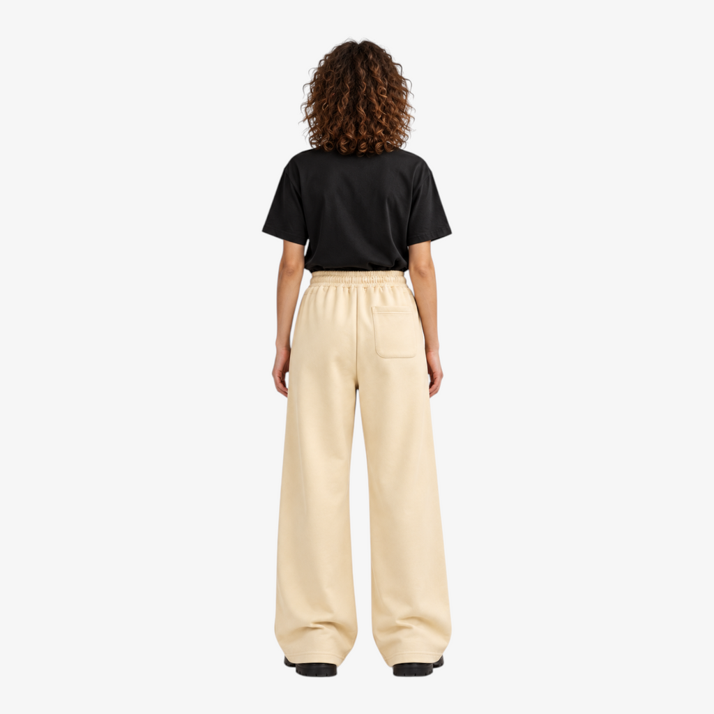 STF cream oversized wide-leg joggers — female model back