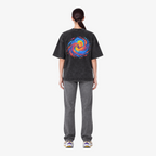 STF Spiral Graphic washed black boxy oversized T-shirt — female back